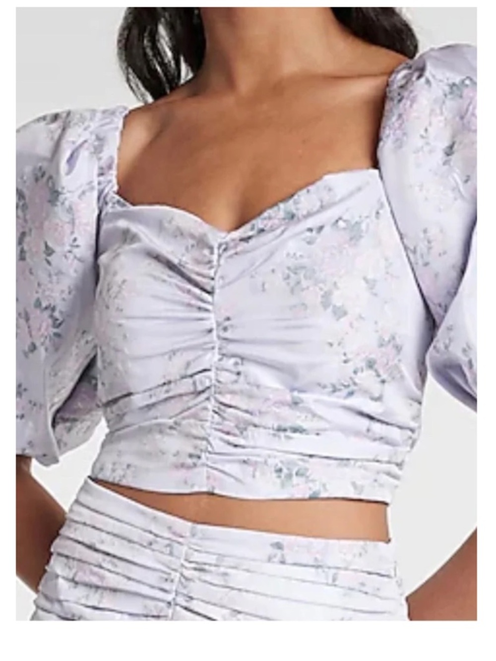Express Selkie Style Lavender Floral Puff-Sleeve Crop Top NWT $98